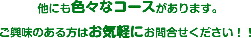 他にも色々なコースがあります。ご興味のある方はお気軽にお問合せください！！